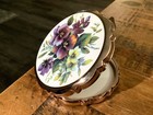 Beautiful Vintage Purple Floral Eisho Japan Gold Enamel Powder Compact Mirror