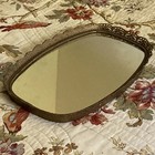 Vintage Gold Tone Fillagree Mirror   Vanity Dresser Tray Rectangle