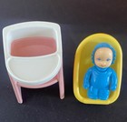 Vtg Little Tikes Dollhouse Blue Sleeper Baby   Car Seat High Chair Figure Family