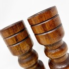 Mid Century Modern Turned Wood Candlestick Holders Vintage Decor Pair Dark Tone