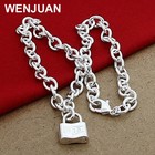 925 Sterling Silver Round Square Lock Pendant Necklaces Thick Rolo Chain Jewelry