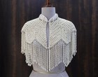 White Antique Hand Beaded Pearl Bridal Cover Up Cape For Women