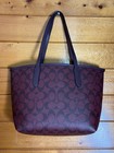 Coach Medium City Tote Bag Signature Canvas Black Currant Burgundy Gold Cn735