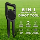 Golf 6-in-1 Multifunction Divot Tool   Golf Ball Marker   Groove Cleaner  Black
