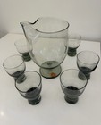 Vtg Holmegaard Elsinore Smoke Gray Martini Pitcher  6 Liqueur Glasses Danish Mcm