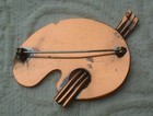 Vintage Burnished Copper Painter s Artist s Palette Costume Jewelry Pin Brooch