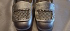 Vintage 60s Kaufmanns Silver Leather Rhinestone mesh Heels shoes pumps  6 5a