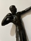 Antique Art Deco Bronze Metal Sculpture Shot Put Olympian Statue Bilek Signed