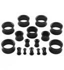 Pair 1-15 16   50mm  Black Acrylic Tunnels Double Flare Gauges Solid Saddle    