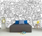 Black And White Doodle Wallpaper Mural Removeable Washable Peel   Stick