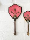 Antique Art Deco Vanity Set Hand Mirror   Brush Guilloch   Enamel Ornate Brass