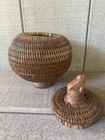 Vintage Lombok Basket Hand Made Indonesia Carved Frog Lid