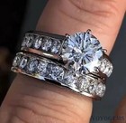 Moissanite Bridal Set Engagement Ring 3 Ct Round Cut F vvs1 Solid 14k White Gold