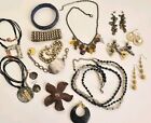 Vintage Bronze Silver Tone Jewelry Lot Boho Wood Glass Stone Artisan Mix Metals
