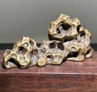 Brass Carved Taihu Lake Stone Statue Brush Pen Rest Home Decor Collection