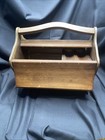 Vintage 1940s Wood Sewing Box Caddy Double Folding Doors Handle W Tray See Pics