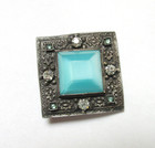 Antique Hatpin Sky Blue Glass Square Rhinestone Accents