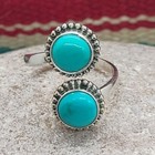 Southwestern Sterling Silver Double Turquoise Bypass Ring Handmade Adjustable
