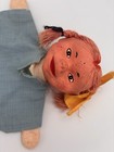 Vintage Paper Mache Girl Hand Puppet Freckles Orange Straw Hair Blue Shirt