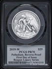 2019  25 American Eagle 1oz Palladium Reverse Proof Pcgs Pr70 First Day - Reagan