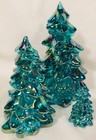 Set Of 3 Christmas Holiday Trees - Teal Carnival Glass - Mosser Usa