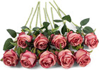 10pcs Artificial Rose Flowers Long Stem Fake Silk Roses For Diy Wedding Bouquet 