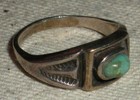 Vintage Navajo Turquoise Early Stampwork Sterling Silver Ring Size 7 Vafo