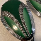 Vintage Art Deco 3 Piece Vanity Set Silver   Green