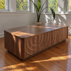 47   Mid Century Modern Coffee Table Walnut Wave 2 Drawers Low Profile Storage