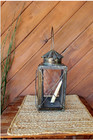 Antique 19th Century Large Primitive Candle Tin   Glass Lantern 13  Tall