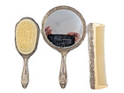 Vtg Godinger Silver Plated Vanity 3 Pcs Set Hand Mirror Brush Comb Floral Design