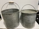 Vintage Galvanized Minnow Pail   Bait Bucket 2 Pcs Wooden Handle Rustic