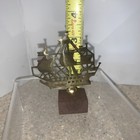 Vtg Flat Brass Ship Sail Ship Boat Schooner Figure On Wood Block Small 3 5  H 