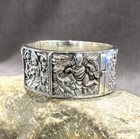 Vintage Asian Buddhist Gods   Floral Sterling Silver Repousse Ladies Bracelet