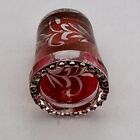 Cranberry Red To Clear Glass Thimble Etched Leave Sawtooth Edge Western Germany