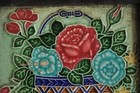  Vintage Framed Fine Colorful Flower Basket Embossed Ceramic Tile  Japan