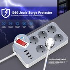 10-in-1 Eu Surge Protector Power Strip 6 Ac Sockets 3 Usb Ports 5 9 Foot Cable