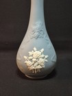 Vintage Solid Blue Jasperware Bud Vase Unmarked Matte Rose Relief