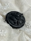Antique Victorian Whitby Jet Carved Mourning Floral Brooch 