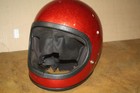 Vintage 1971 Red Metal Flake Full Face Motorcycle Helmet - Medium Or Large