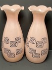 2 Vintage Mid Century Mod Eames Era Pink Vase - Black Modern Design Vases