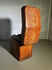 Vintage Italian Leather- Playing Card Box Gold Joker Motif     Fair Condition