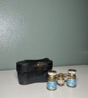 Rare Vintage Lemaire Paris Opera Glasses Binoculars Blue Enamel Brass With Case