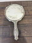 Vintage Art Nouveau Handheld Mirror Silver Tone Metal 