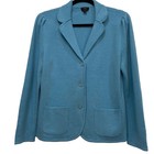 Talbots Women s Blue 100  Merino Wool Sweater Knit Blazer Jacket Size Lp Office