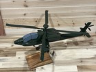 Hand Crafted Mahogany Wood Ah-64 Apache Helicopter 18    Desk Top Model New Damage