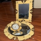 Vintage Avon Gilded Rose Vanity Set - 3pc Clock  Mirror    Tray - Gold Floral