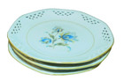 Antique Schwarzenhammer Riticulated Three 3  Plates With Blue Flower Center 7 