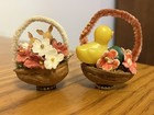 Vtg Primitive Folk Art Two Handmade Walnut Shell Decorated Easter Baskets