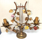 Pair Of Antique French Church Candlestick Electric Lamps Brass  Leaves flowers